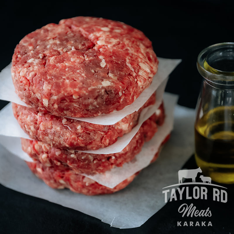 Taylor Road Meats presents juicy Beef Burger Patties, perfect for grilling or barbecuing, providing a taste sensation in every bite.