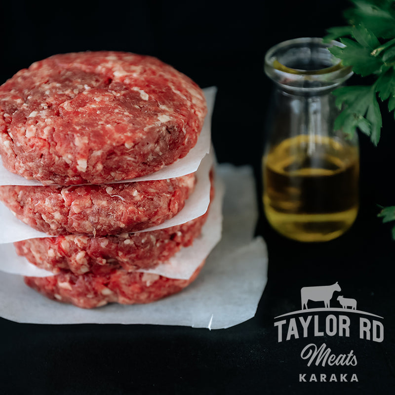 Taylor Road Meats presents juicy Beef Burger Patties, perfect for grilling or barbecuing, providing a taste sensation in every bite.