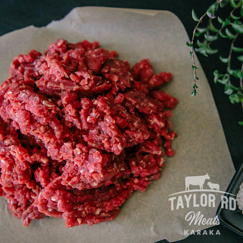 Taylor Road Meats presents Prime Beef Mince, crafted from the finest cuts for rich flavour and versatility, perfect for creating a variety of delicious dishes such as spaghetti bolognese, chilli con carne, or homemade burgers.