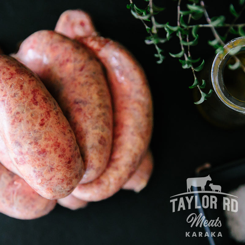 Indulge in Taylor Road Meats&#39; delicious Beef Sausages, made with premium ingredients and bursting with flavour, perfect for grilling, frying, or adding to your favourite recipes.