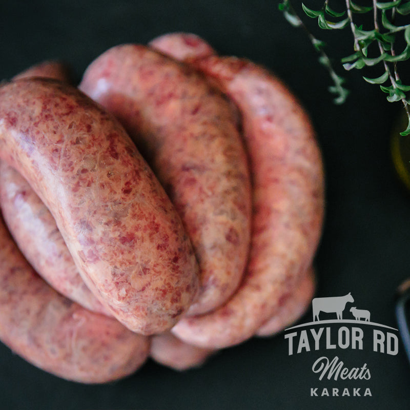 Indulge in Taylor Road Meats' delicious Beef Sausages, made with premium ingredients and bursting with flavour, perfect for grilling, frying, or adding to your favourite recipes.